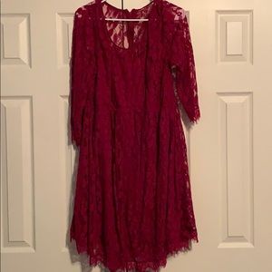 Burgundy lace overlay dress knee length